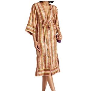 Sandro Striped Kaftan Midi Silk dress Size 36 US size 4